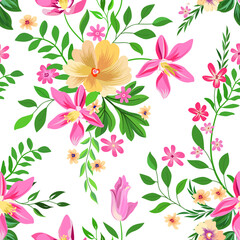 Fototapeta premium Floral seamless pattern. Flower background. Floral seamless texture with flowers. Flourish tiled wallpaper