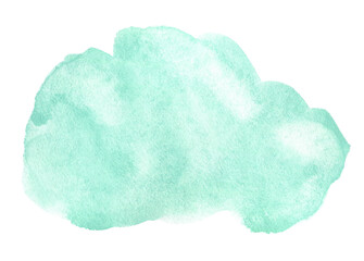 Abstract mint green watercolor shape as a background isolated on white. Watercolor clip art for your design