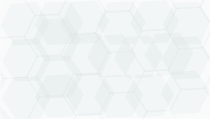 Vector abstract graphic design background. Light grey hexagons covering entire frame and overlapping showing darker sections, translucent. Copy space.