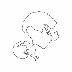 Continuous one single line father face and newborn baby face fathers day concept in silhouette on a white background. Linear stylized.