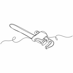 Continuous one single line plumber in silhouette on a white background. Linear stylized.