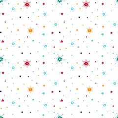 Christmas seamless pattern with colour snowflakes white background