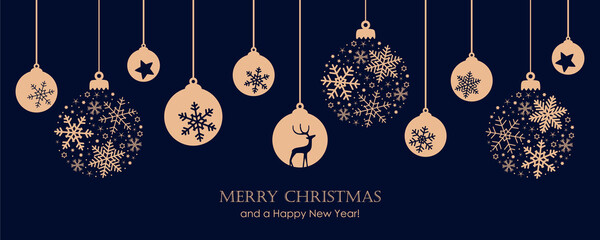merry christmas card with hanging ball decoratoin