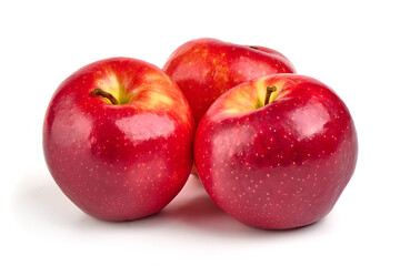Shiny Red ripe apples, isolated on white background. Fresh raw organic fruits.