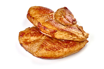 BBQ grilled steaks, isolated on white background.