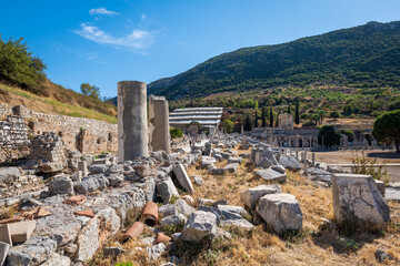 Ephesus Ancient City in Selcuk, Turkey, the view of world famous ruins in Ephesus, a UNESCO World Heritage site.