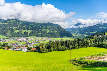 Zell am Ziller village in Zillertal Valley. Sunny day in Austrian Alps, Austria