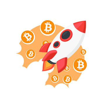 Rocket Launch Emoji Icon Illustration. Go To The Moon Bitcoin Vector Symbol Emoticon Design Doodle Vector.