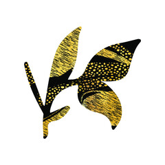 Golden Patina Leaf  Element. Creative design. Botanical Modern creative hand drawn background. Botany decor.