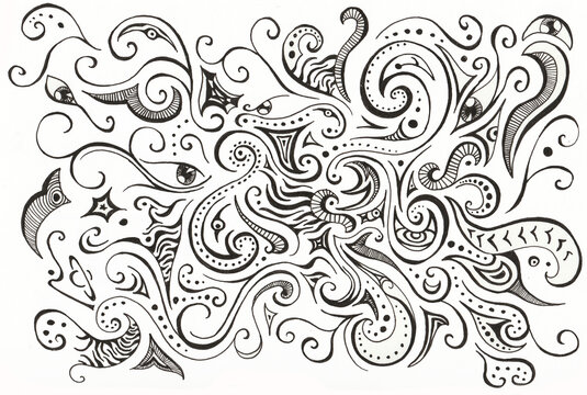 a collection of swirly patterns in black and white 