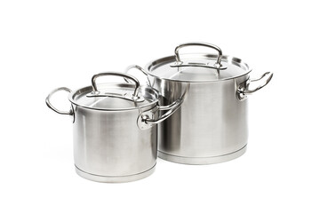 professional stainless steel pan isolated on white background