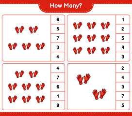Counting game, how many Goalkeeper Gloves. Educational children game, printable worksheet, vector illustration