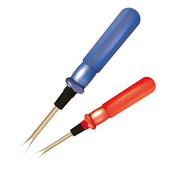 Vector set of red and blue screwdrivers. Illustration of a tool for repair work.