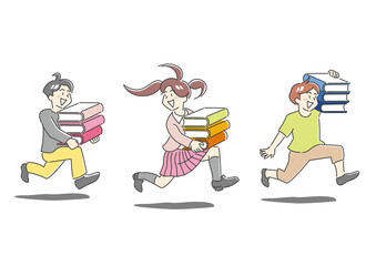 本を持って元気に走る子供達