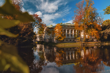 landscape of park of autumn St. Petersburg on sunny day