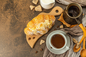 Coffee and croissant, good morning and breakfast concept