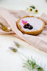 Fototapeta na wymiar Blueberry cheesecake, styled dessert photography.