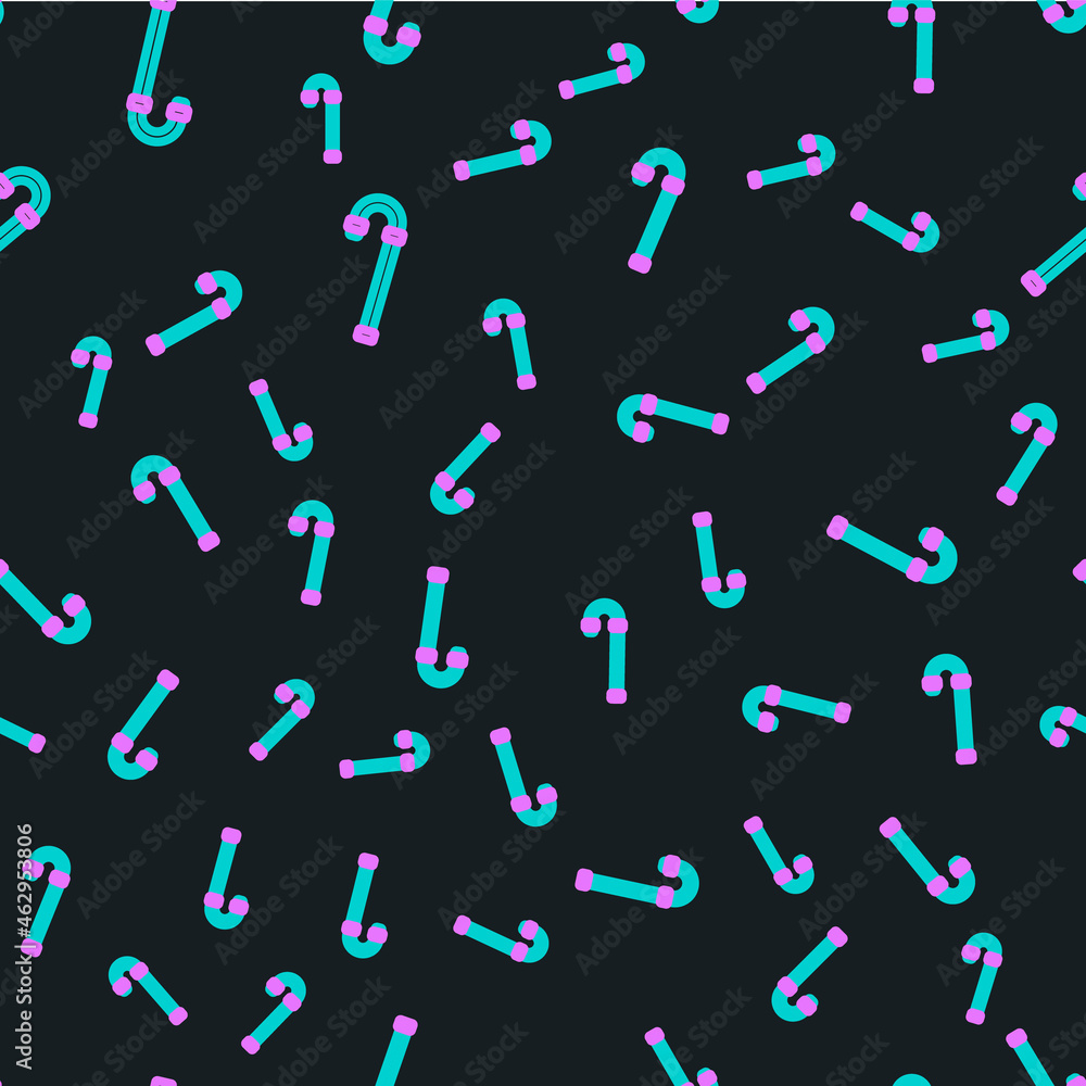 Poster line walking stick cane icon isolated seamless pattern on black background. vector