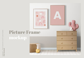 Picture Frame Mockup Hanging in Kidsroom