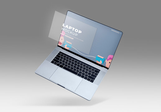 Laptop Screen Mockup on Gray Background