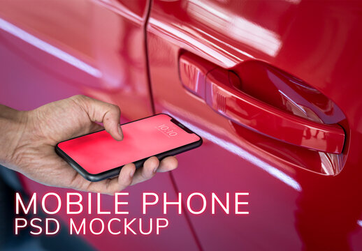 Phone Screen Mockup Unlocking Car