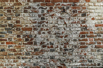 abstract background of an old shabby red brick wall close up