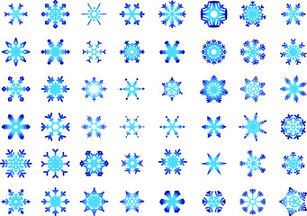 Fototapeta na wymiar Snowflake set. snowflake line icons on blue and white background