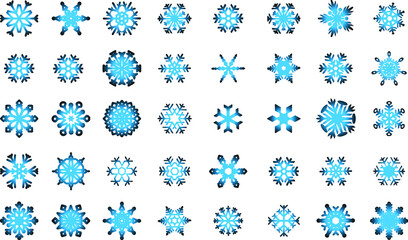 Naklejka na ściany i meble Snowflake set. snowflake line icons on blue and white background