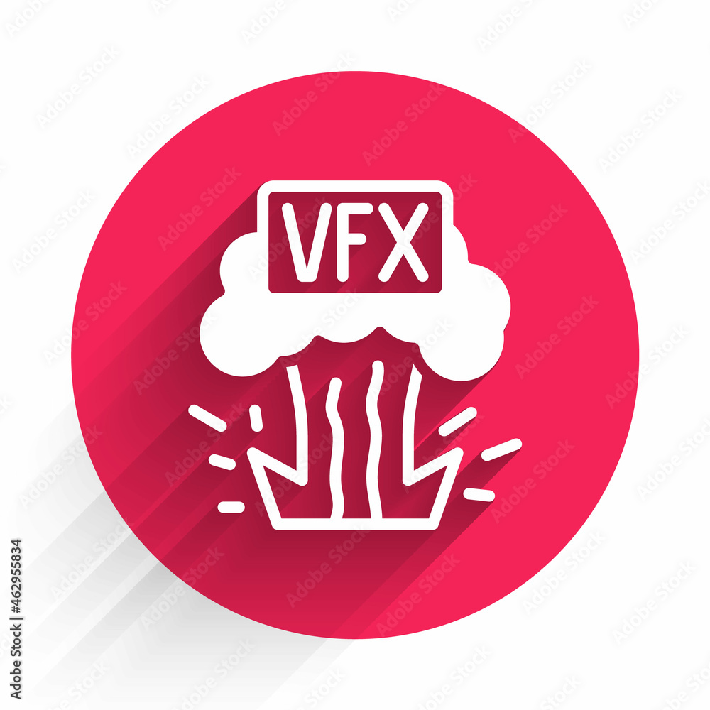 Poster white vfx icon isolated with long shadow. red circle button. vector