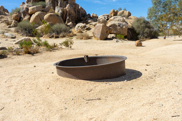 Campground fire ring at at Horsemen’s Center Park in Apple Valley, California