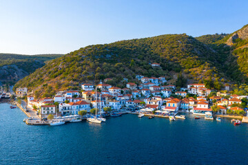 Fototapeta na wymiar Agia Kiriaki is a traditional fishing village and harbor of Trikeri, Magnesia, Pelion, Greece.