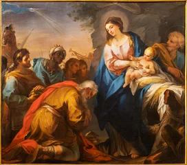  ROME, ITALY - AUGUST 29, 2021: The painting Adoration of Magi in the church Chiesa id  san Giuseppe alla Lungara by Mariano Rossi (1768). © Renáta Sedmáková