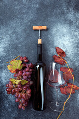 .bottle with wine and grape - Image