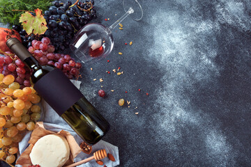 .bottle with wine and snacks - Image