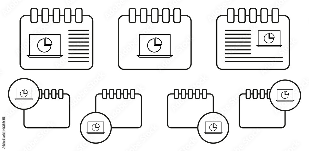 Aufkleber laptop statistics vector icon in calender set illustration for ui and ux, website or mobile applicat