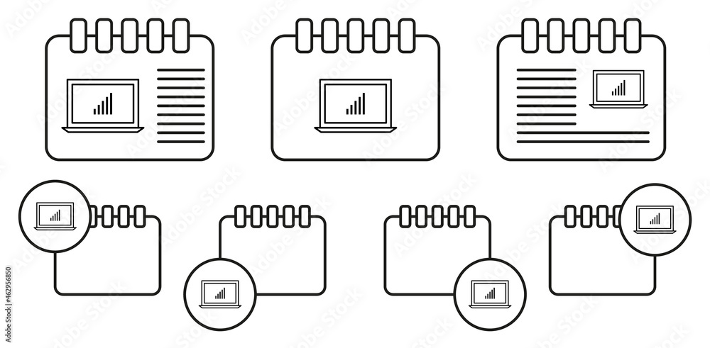 Poster laptop statistics vector icon in calender set illustration for ui and ux, website or mobile applicat