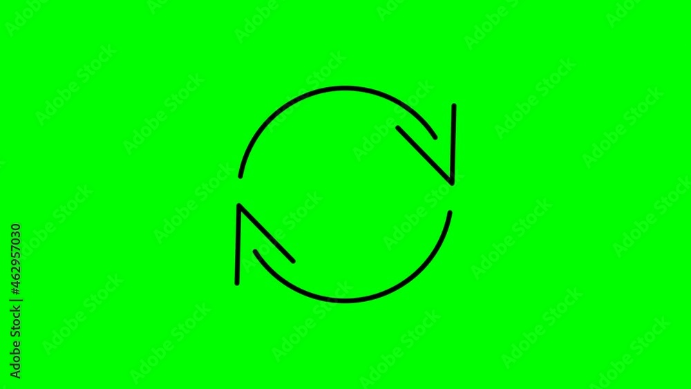 Poster arrow rotate icon animation loading. refresh video 4k on green background
