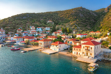 Fototapeta na wymiar Agia Kiriaki is a traditional fishing village and harbor of Trikeri, Magnesia, Pelion, Greece.