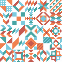 Abstract geometric mosaic background with various tile patterns. Patchwork, texture, ornament for ceramic tile, textile, fabric, wallpaper, home decor.