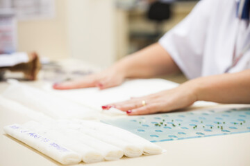 Production line pharmaceutical industry. Manufacturing of drugs and medications, pharmaceuticals.