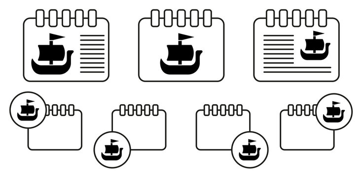 Shallop, ship, viking vector icon in calender set illustration for ui and ux, website or mobile application