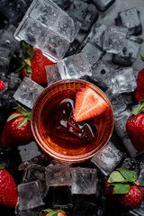 Fashionable photo of strawberry negroni, copy space, magazine photo, modern mixology