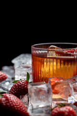 Fashionable photo of strawberry negroni, copy space, magazine photo, modern mixology