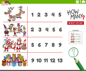 counting educational task with cartoon Christmas characters