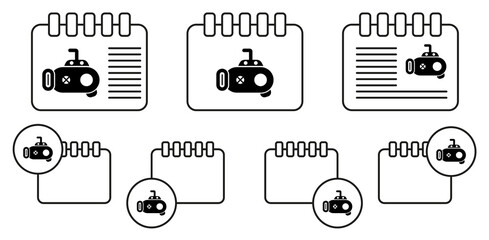 Submarine transport vector icon in calender set illustration for ui and ux, website or mobile application