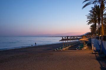 Sunset at beach in Marbella, Spain
