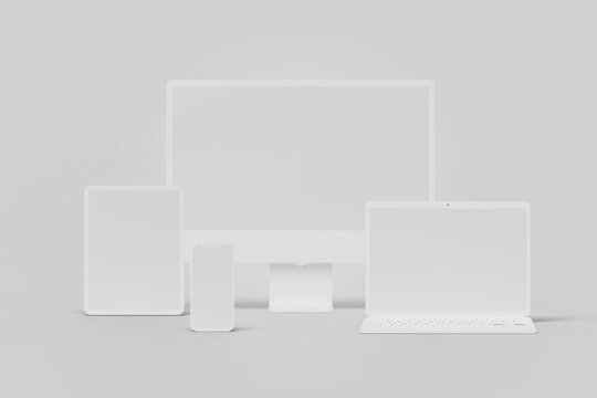 Blank Multi Device Clay Mockup Set 3d rendering