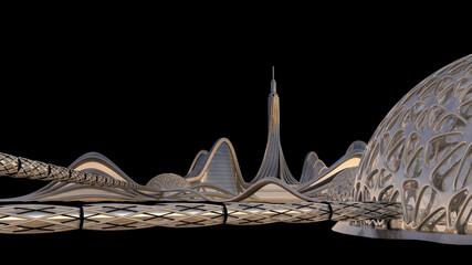 Futuristic city skyline with metallic architecture © 3000ad