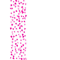 Valentine background with pink glitter hearts. February 14th day. Vector confetti for valentine background template. Grunge hand drawn texture.