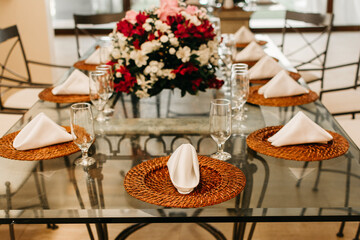 Decoration - Table set in the rustic theme for beach wedding